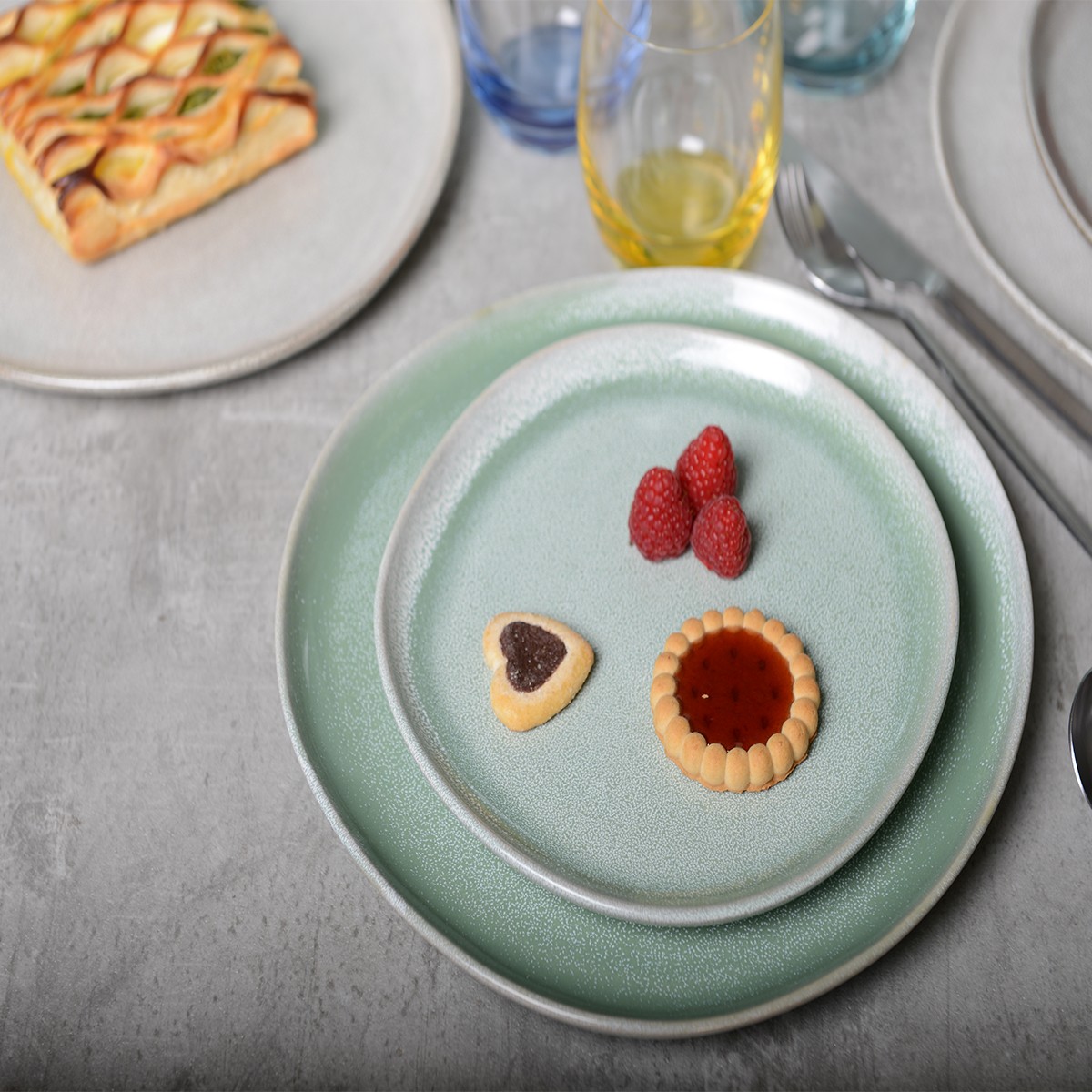 Assiette a dessert verte element terre 20cm par boite de - 6