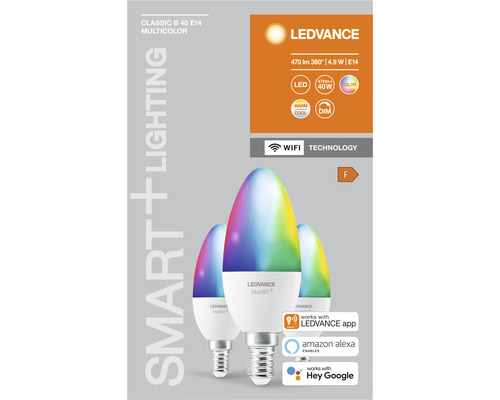 Ledvance Smart WIFI LED kaarslampen, dimbaar, B40 E14/5W (40W), mat, 470 lm, 2700-6500 K, RGBW, 3-pack