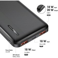 Powerbank, 10.000 mAh, 2x USB-A, 2x USB-C