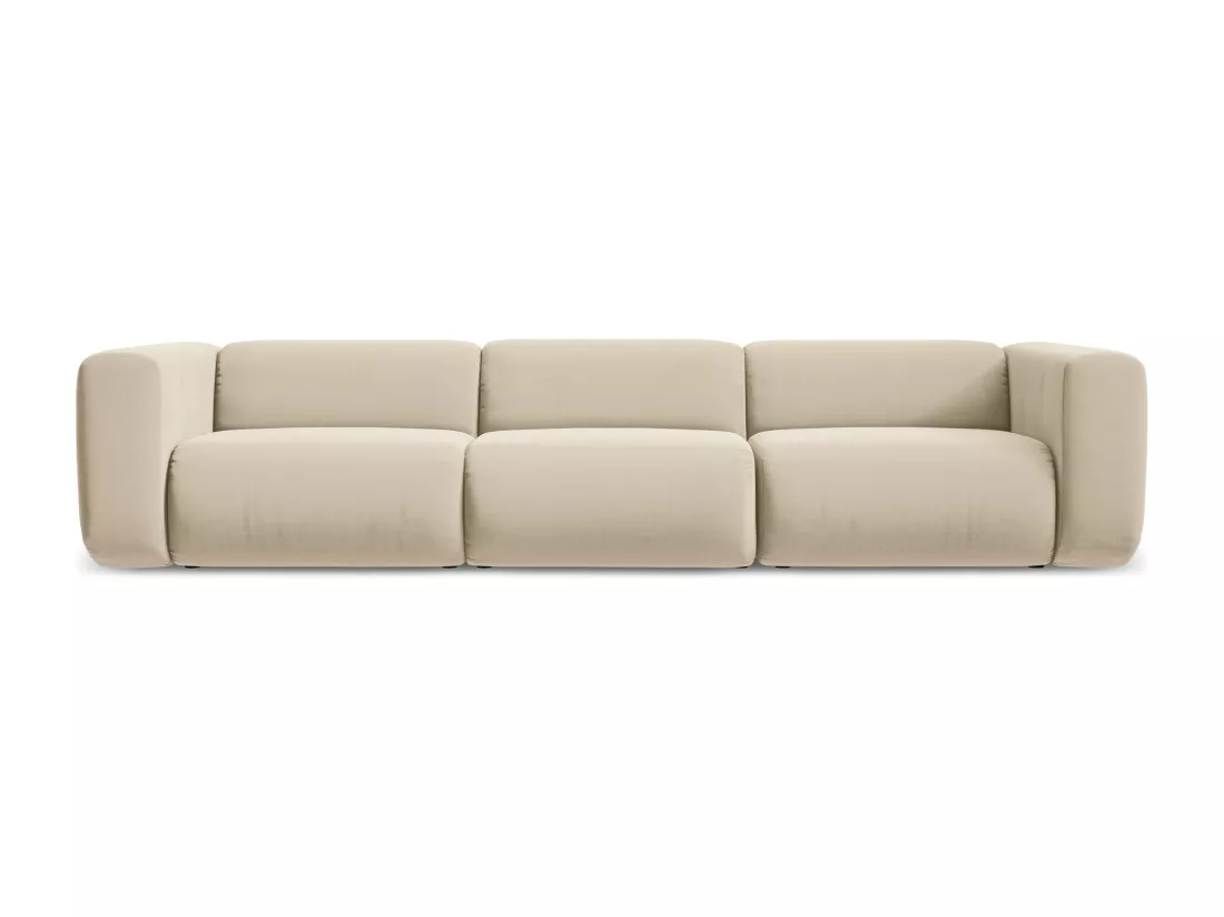 Canapé modulable 4 places en velours - beige clair - EKAHI