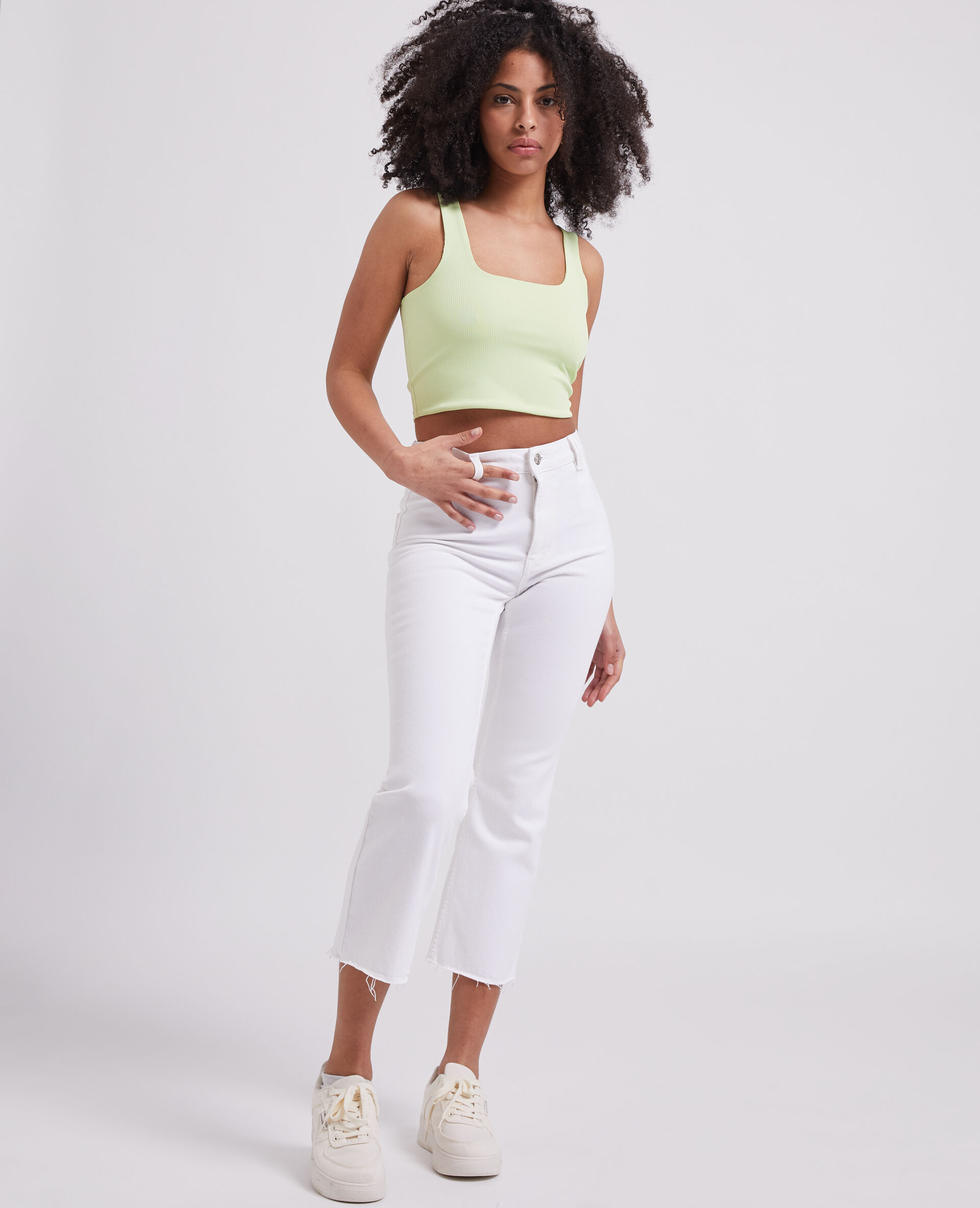 Jean flare taille haute cropped - Blanc