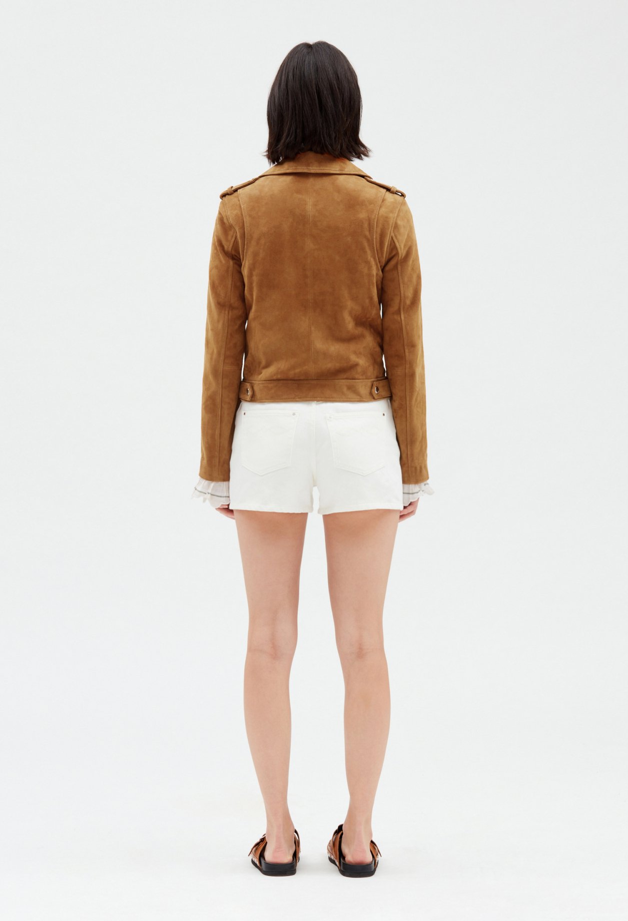 Blouson cuir suede camel
