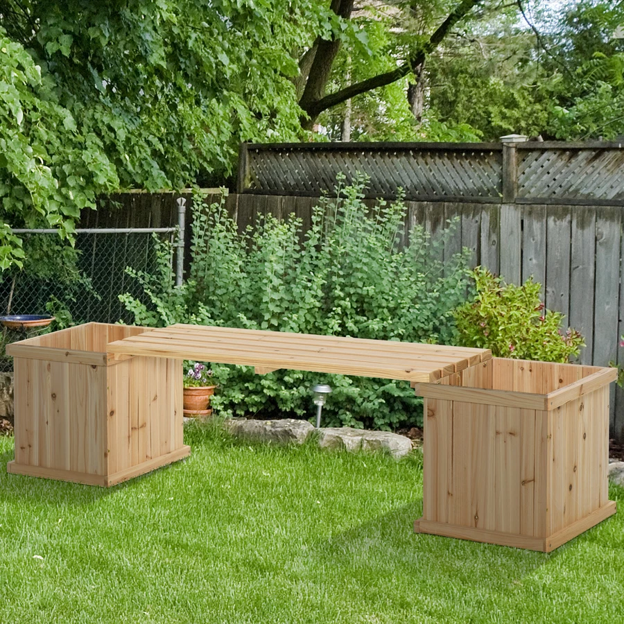 Outsunny Hochbeet mit kleiner Sitzbank naturholz