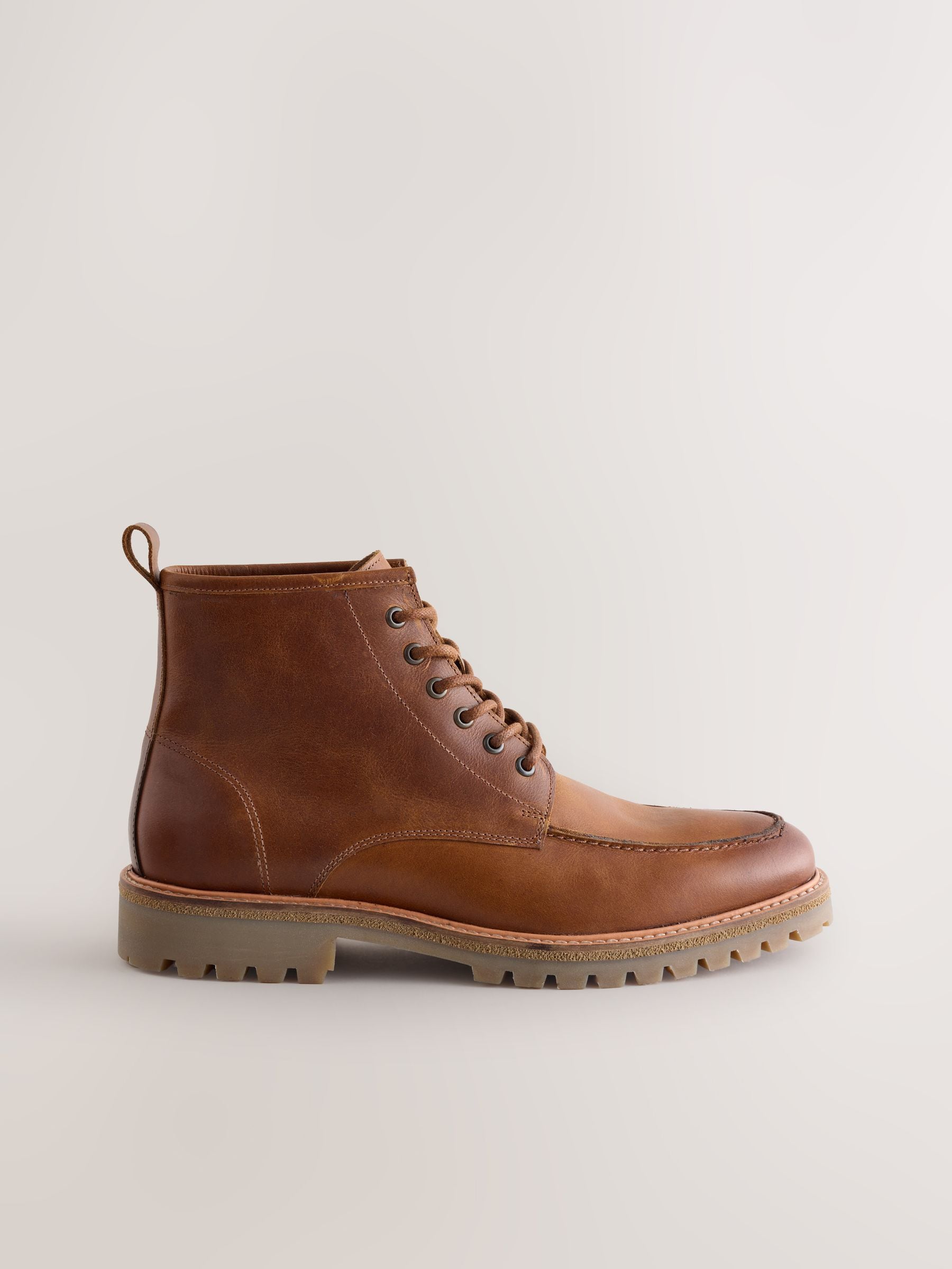 Lichtbruin - Tall Apron Toe Leather Boots