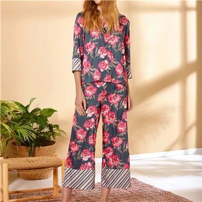 Pyjama femme satin motif pivoines