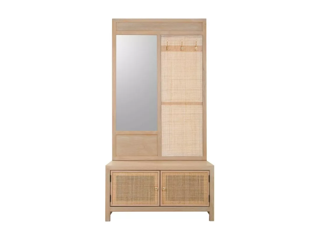 Mobilier d'entrée en bois et grille marron 90x8x181h-90x39x46h