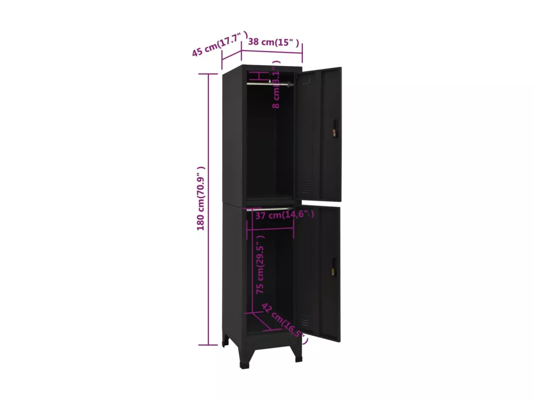 Armoire à casiers Noir 38x45x180 cm Acier