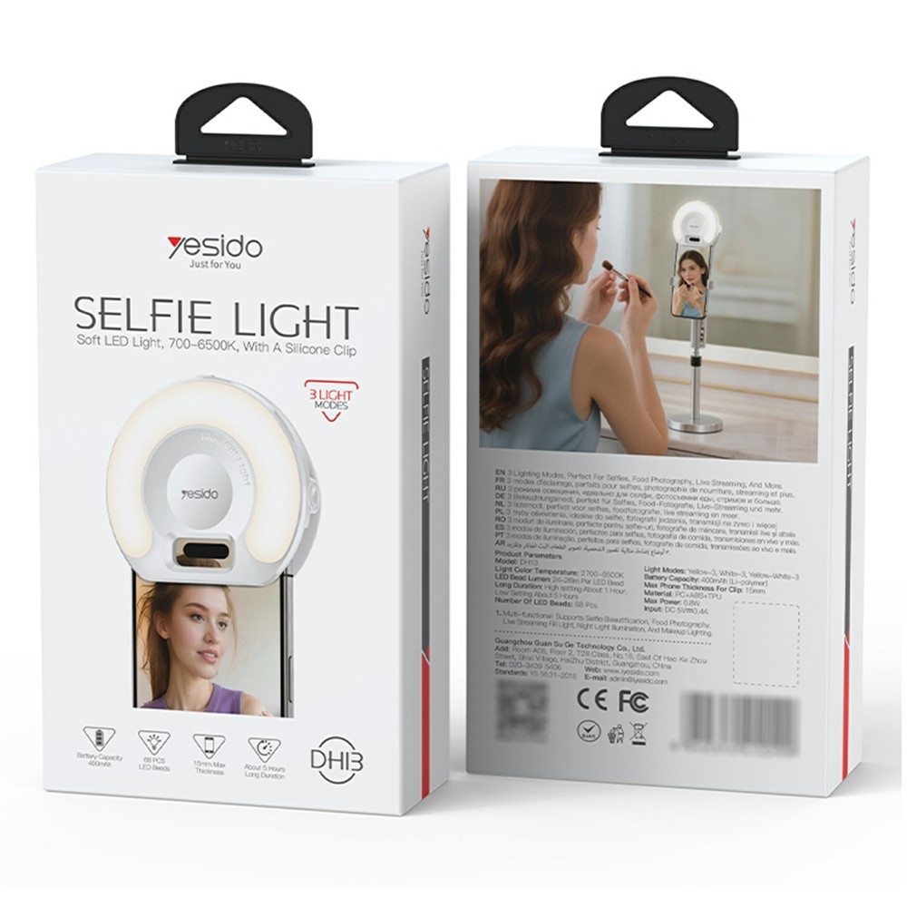 (91x80mm) Universal Smartphone Selfie Licht 3 Lichtmodi mit 68 LEDs (400mAh) - Weiss