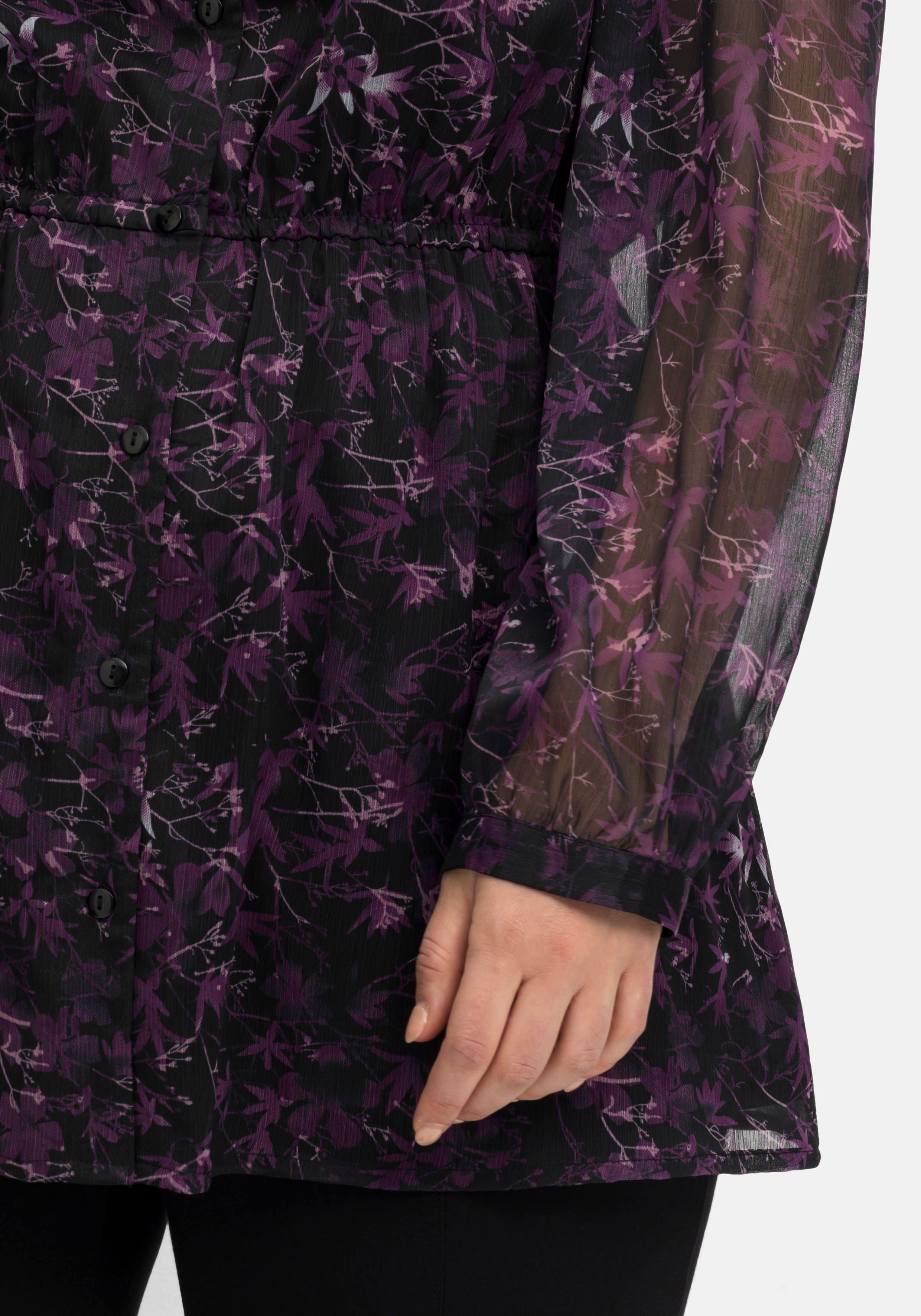 Longbluse mit Blumendruck, aus Crêpe mit Innentop