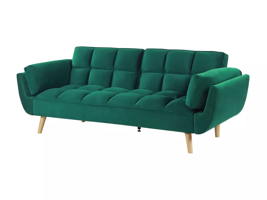Canapé 3 places convertible en velours vert ASBY