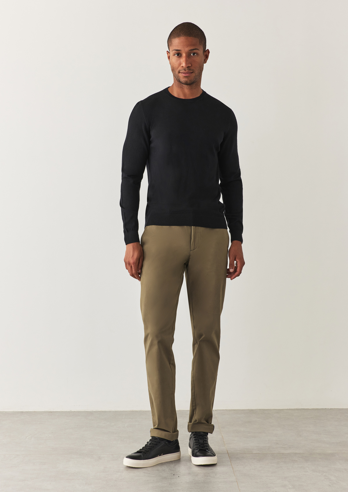 Chino slack skinny en coton stretch uni vert kaki