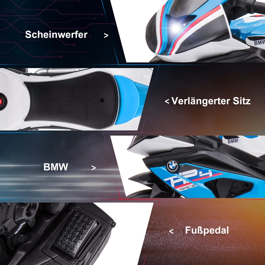 HOMCOM Kinder Elektromotorrad mit 3 Musikmodi blau