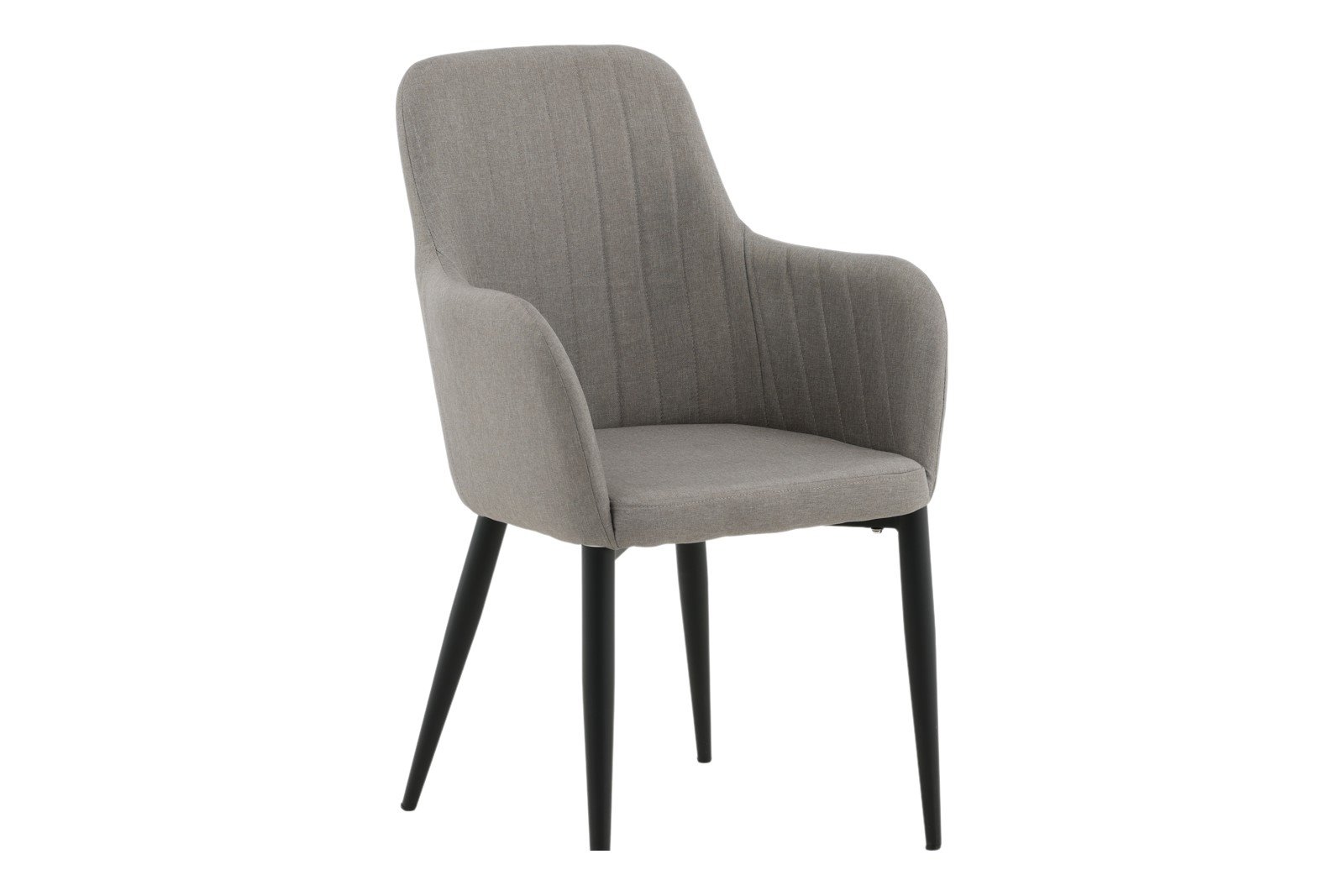 Comfort Spisestol. Sett av 2. Sett av 2. Med arm. Grå tekstil med sortlakkerte ben.