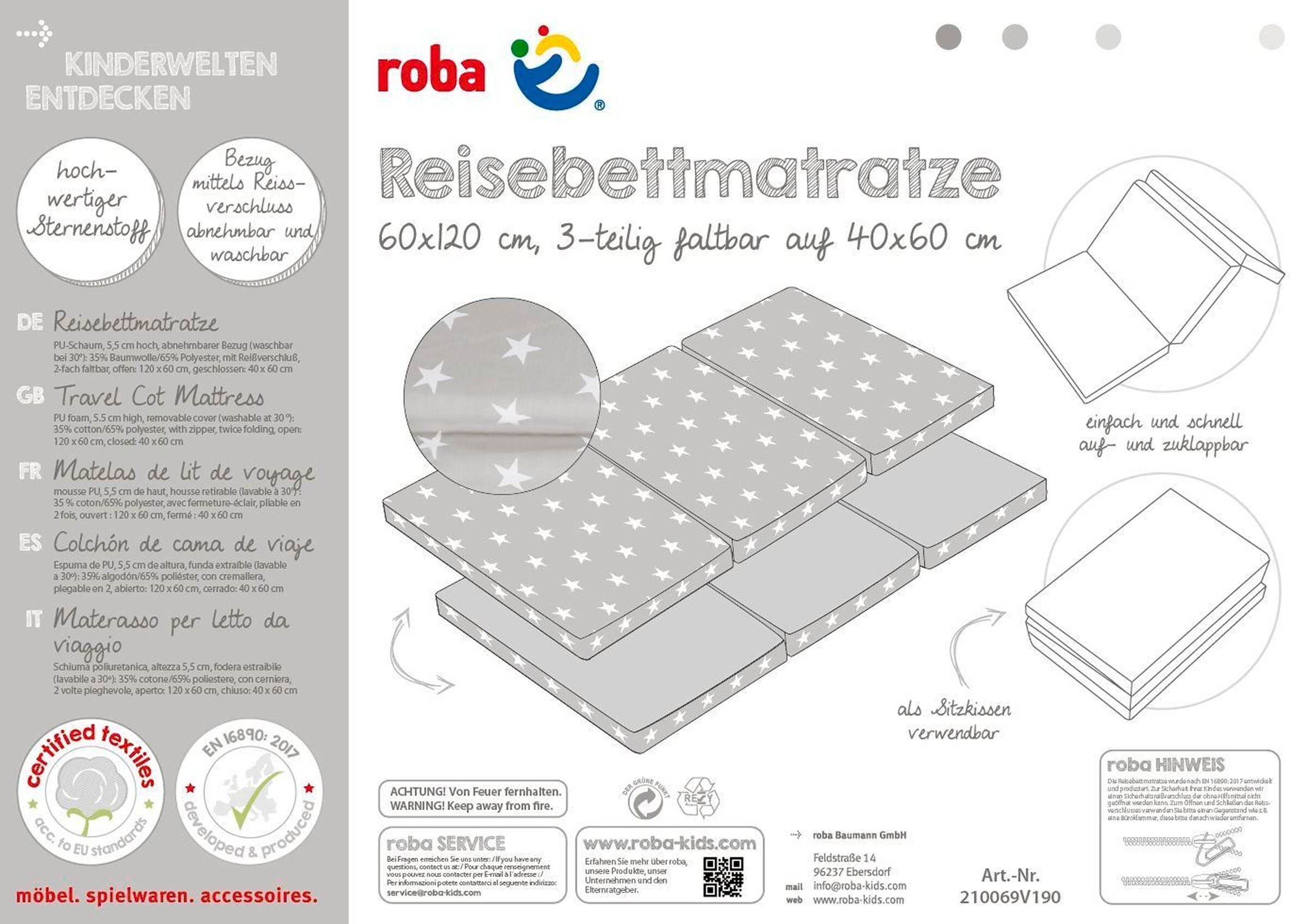 roba Reisebettmatratze 60x120 Little Stars