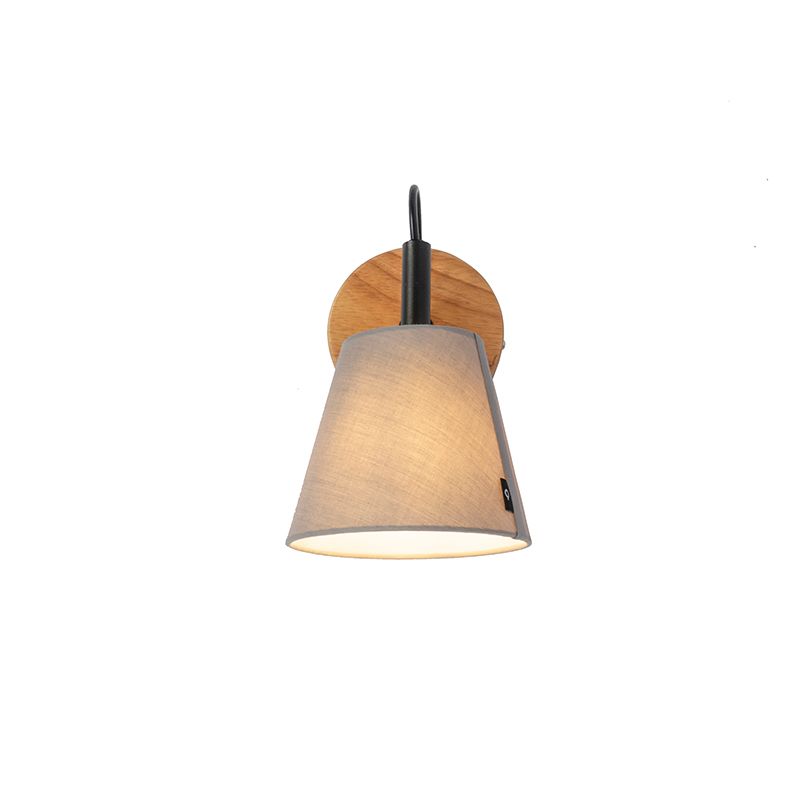Landelijke wandlamp hout met grijs - Cupy