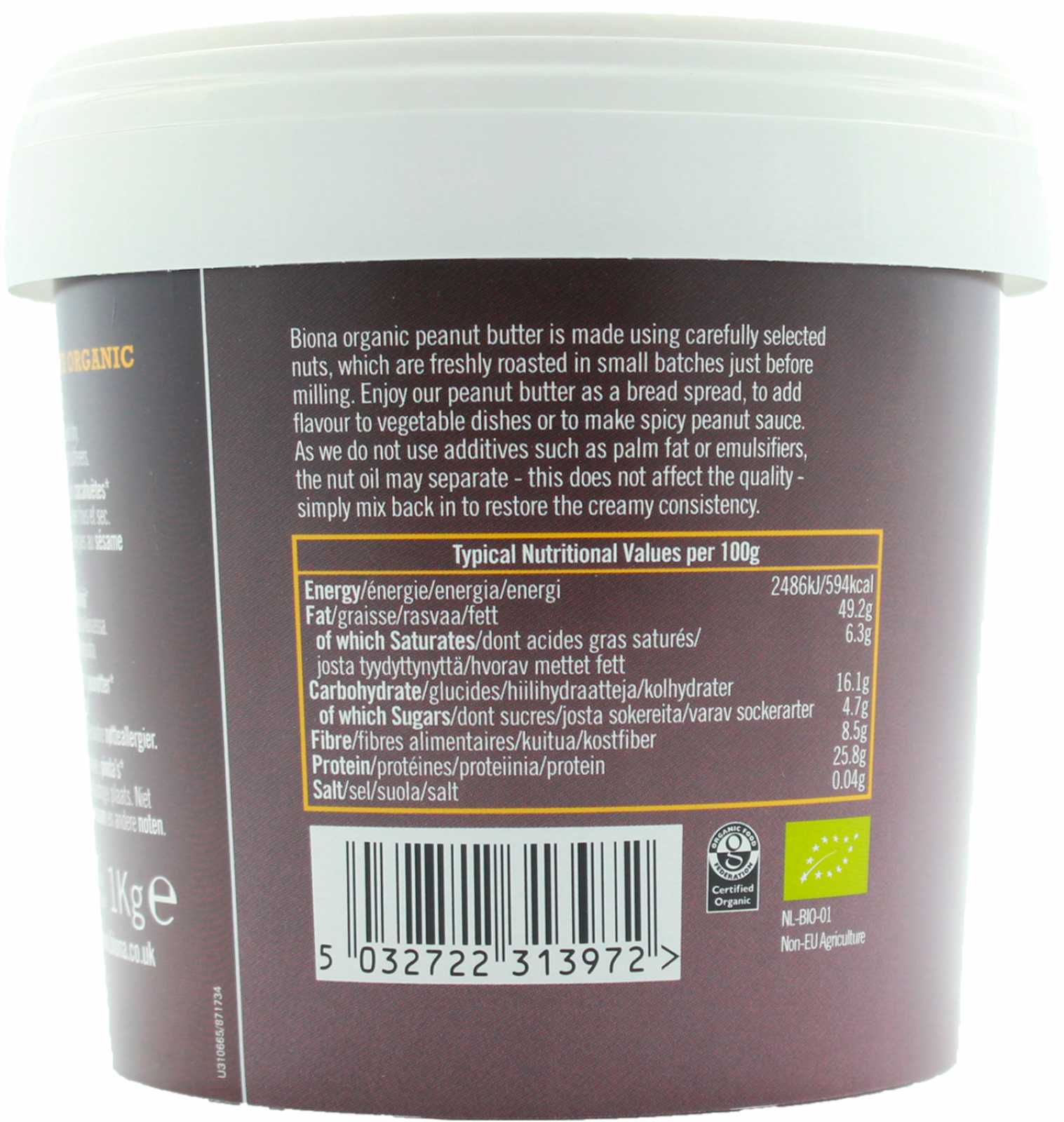 Manteiga de Amendoim Orgânica Crocante Biona Organic 1kg