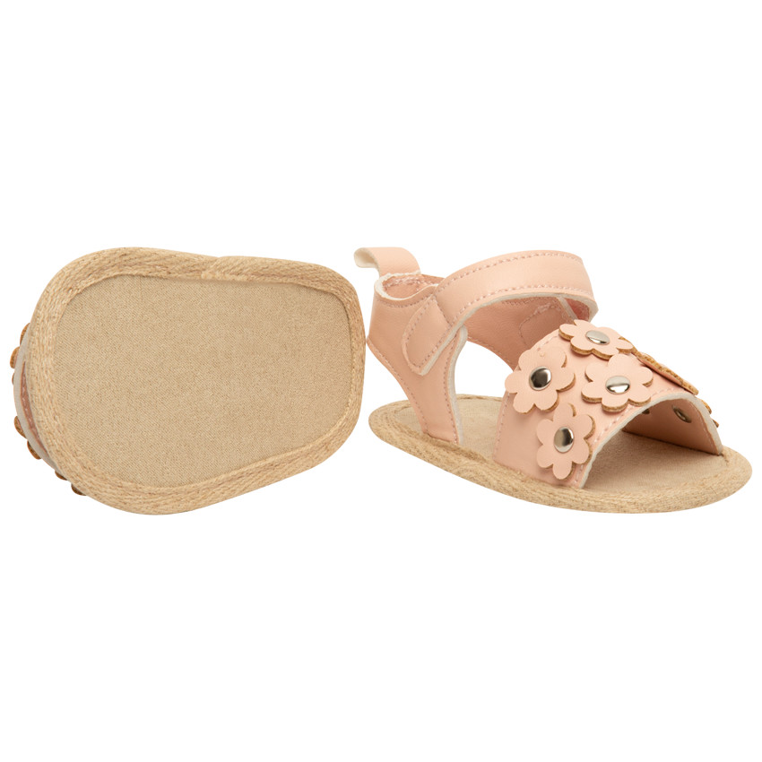 Sandales velcro avec patchs fleurs et rivets pour bébé fille