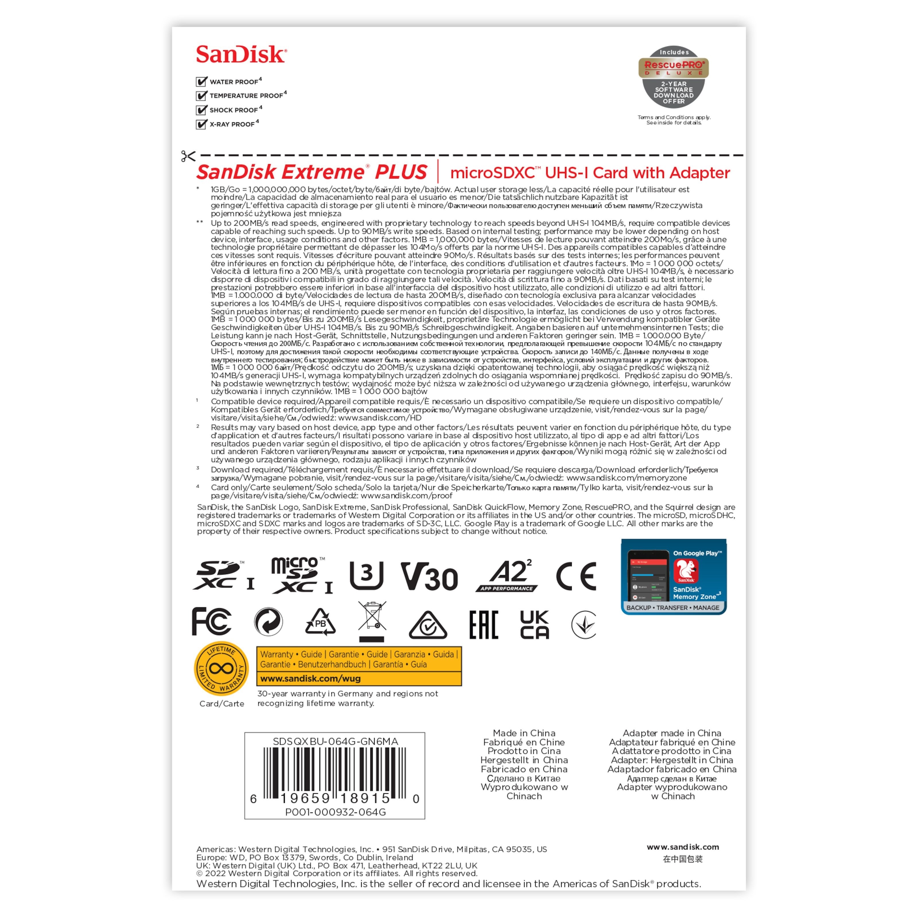Sandisk Extreme Plus Micro-SD-kort 64 GB