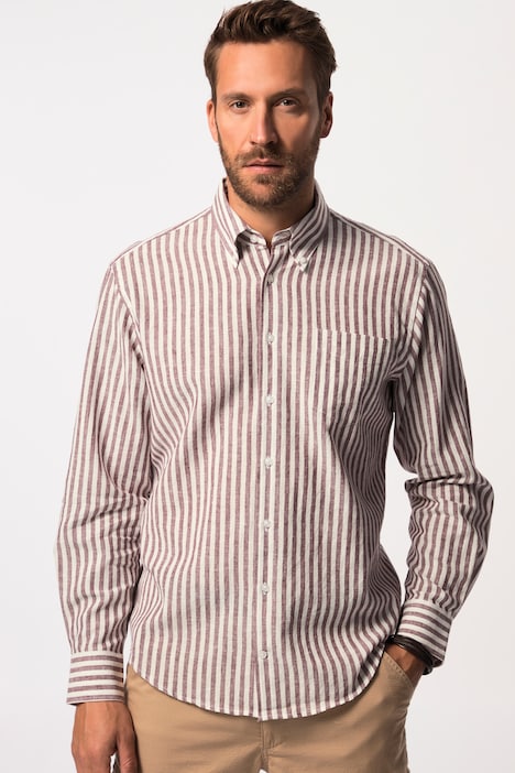 Leinenmix-Streifenhemd, Langarm, Buttondown-Kragen, Modern Fit, bis 8 XL