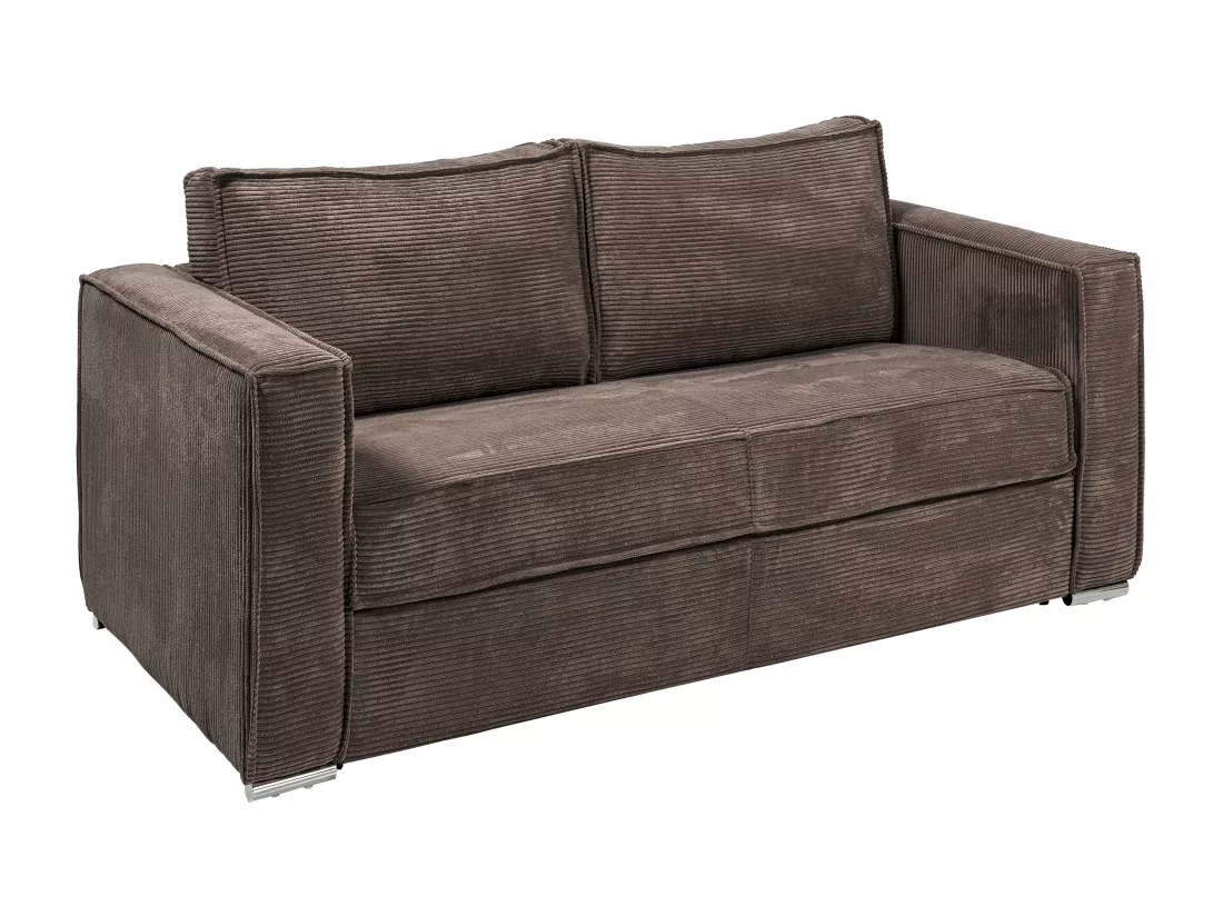 Canapé 3 places convertible express en velours côtelé marron - Couchage à lattes larges 140 cm - Matelas 14 cm LORETO