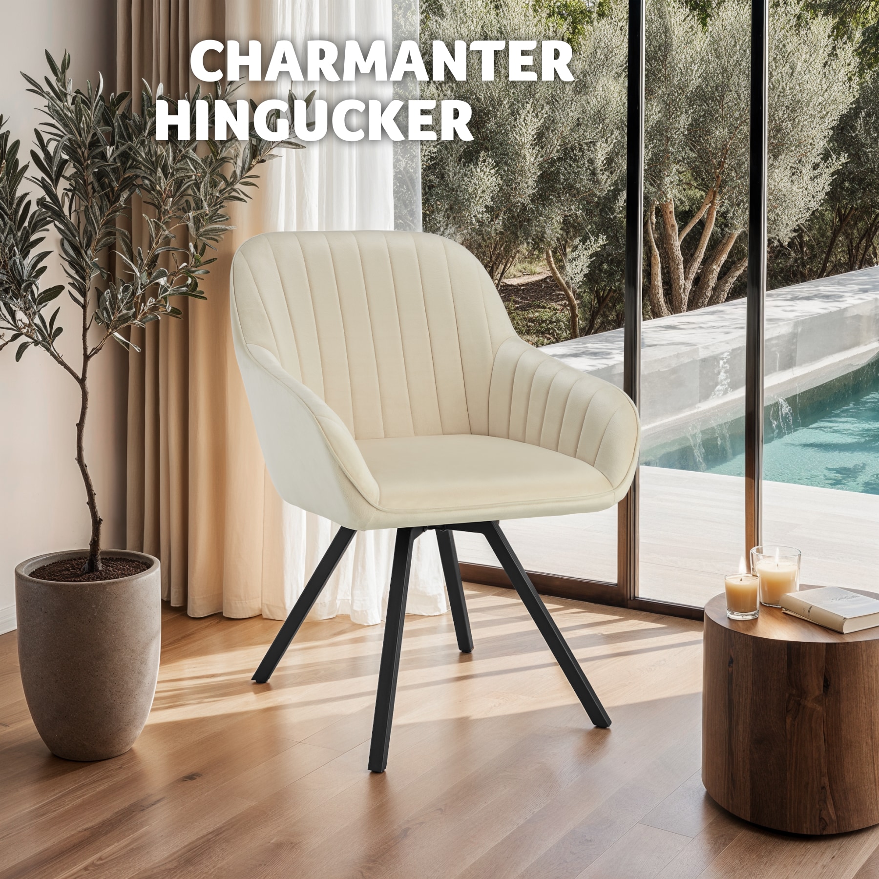 tectake® Drehbarer Armlehnstuhl , gepolstert, in Samtoptik, 360° drehbar, schlanke Stahlbeine, 58 x 58 x 82 cm
