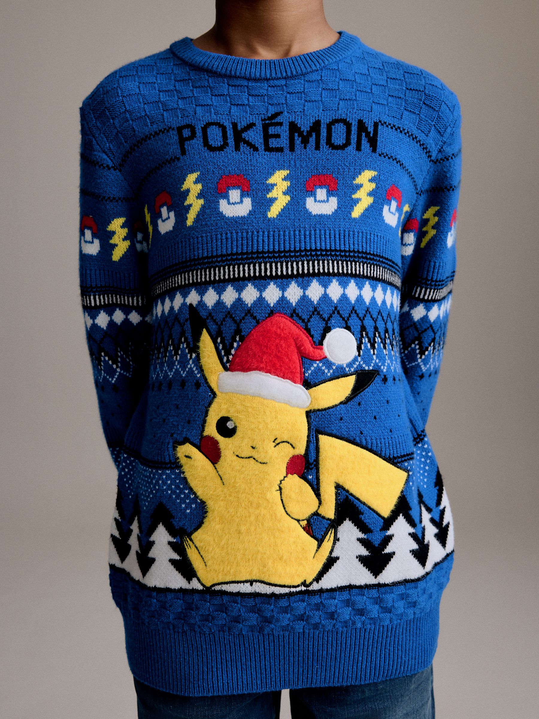 Blauwe Pikachu Pokemon - Kersttrui met Fairisle-patroon en ronde hals (3 - 16 jr)
