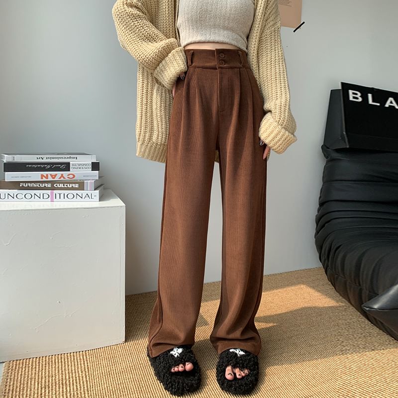 Dragan Pulse - Hoge taille effen corduroy broek met wijde pijpen