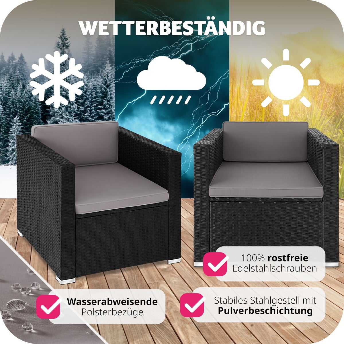 Rotan fauteuil tectake Lignano duurzaam 70 x 69 x 65cm