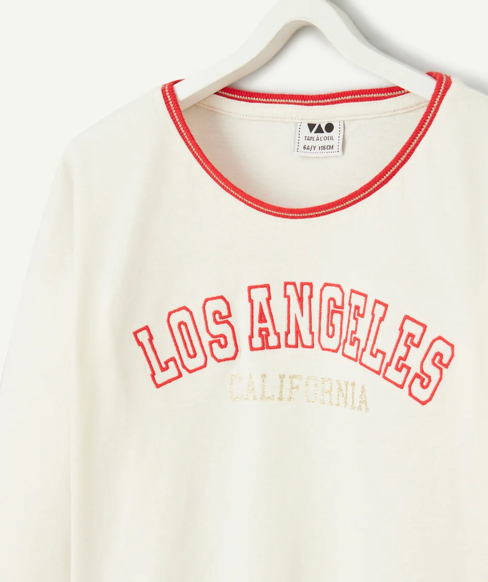 T-SHIRT MANCHES LONGUES FILLE EN COTON BIO ÉCRU THÈME LOS ANGELES