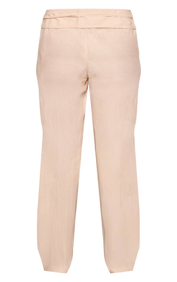 Gris Pierre Pantalon Droit À Taille Pliée Avec Lien Noué