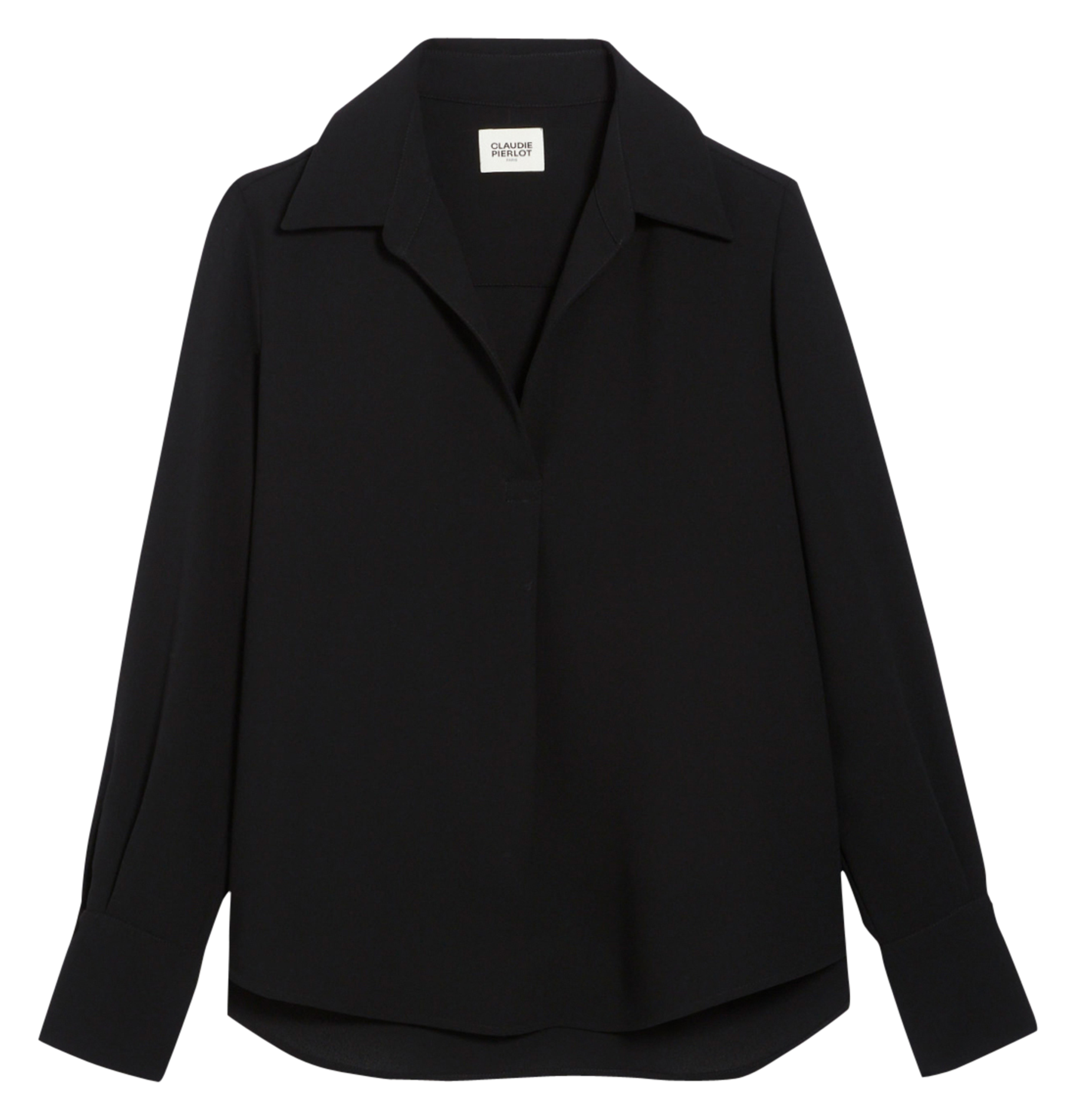 Blouse fluide col ouvert à rabats| Noir