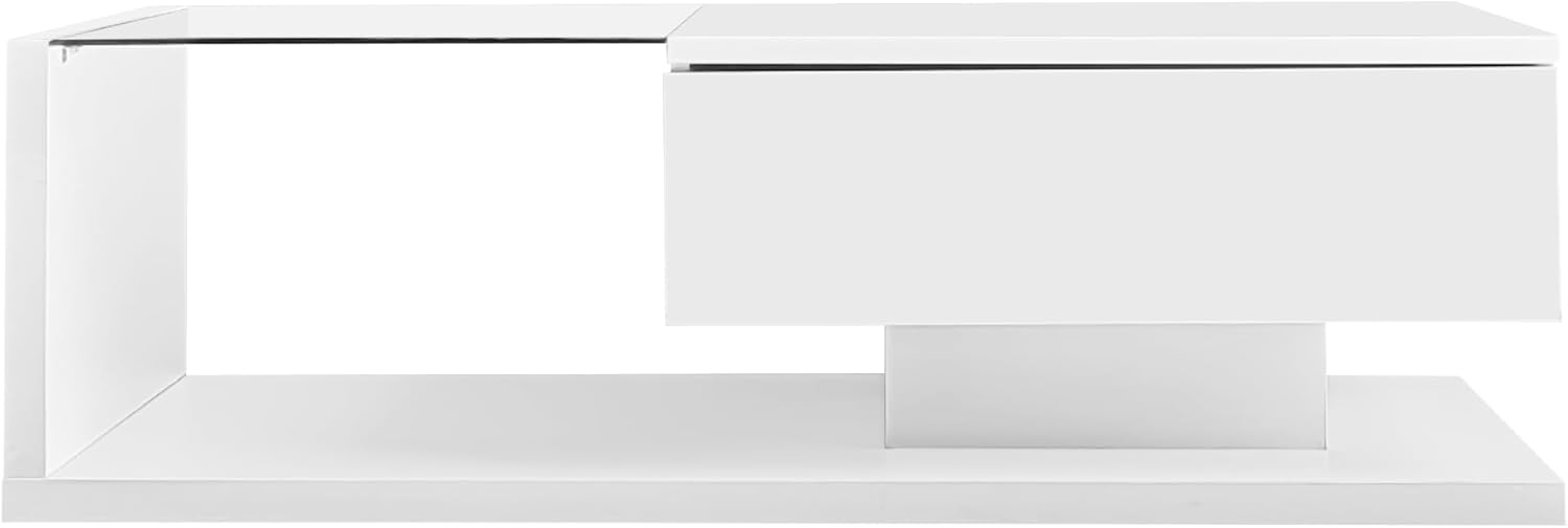 Merax Wohnzimmertisch, LED Couchtisch mit Schubladen, Hochglanz Kaffeetisch mit Stauraum, Modern Coffee Table, 105L x 55B x 32,5H cm, Weiß