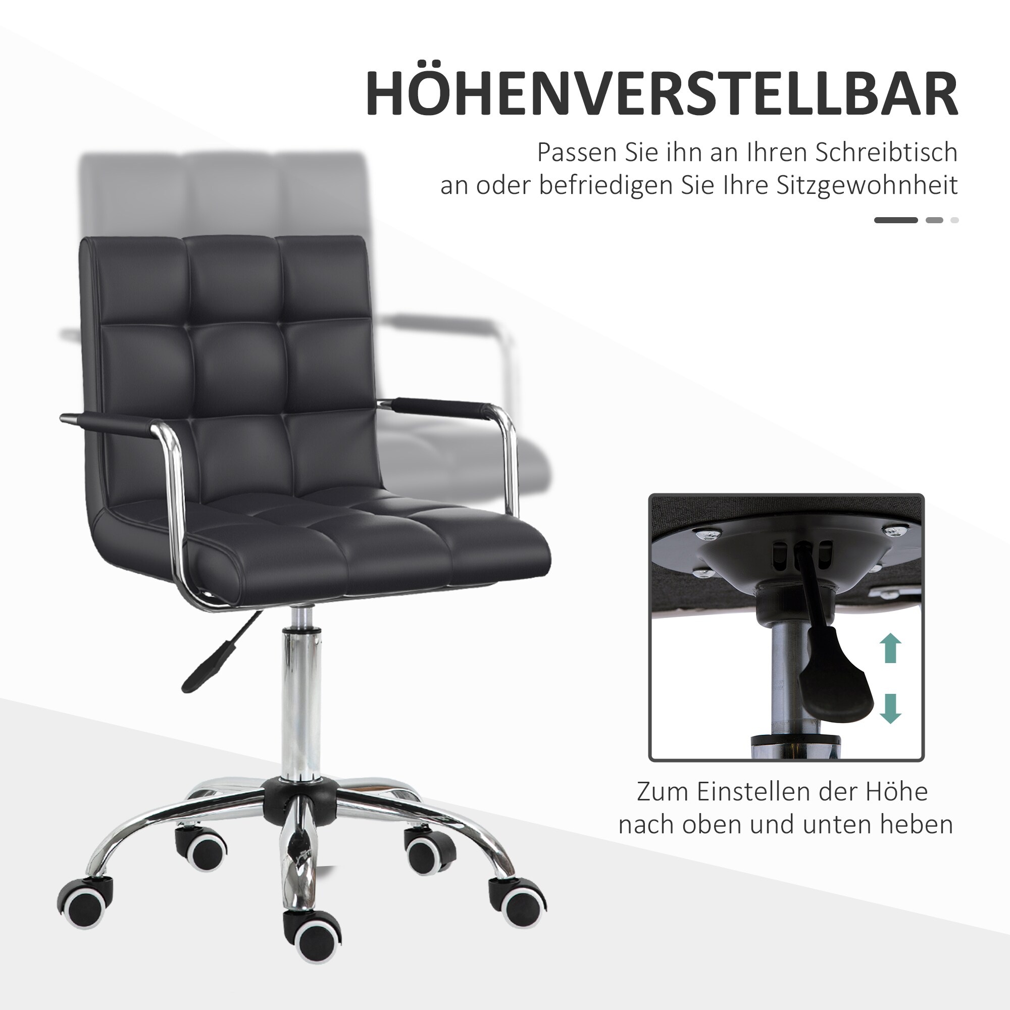 HOMCOM Bürostuhl mit Rollen schwarz B52,5 x T54 x H82-94 cm