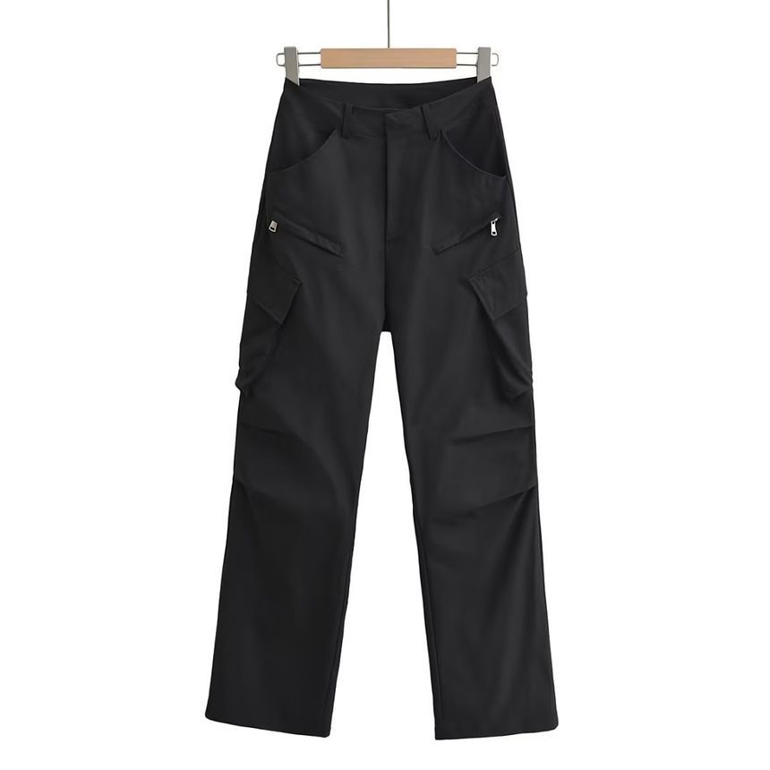 Osion - Hoge taille effen wijde cargobroek