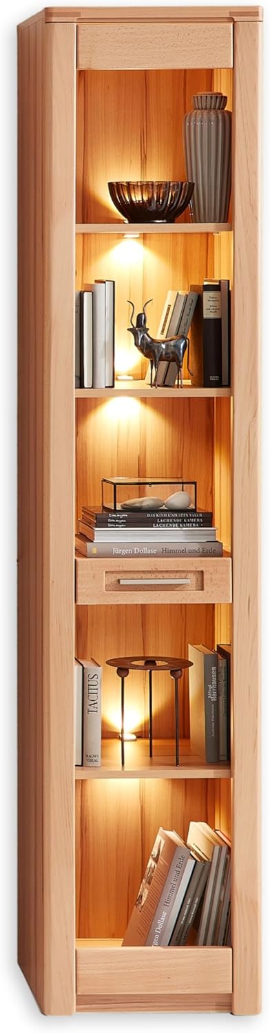 Nature ONE Regal in Kernbuche Teil-massiv FSC-Zertifiziert - Modernes Standregal mit LED-Beleuchtung und viel Stauraum - 43 x 203 x 40 cm (B/H/T)