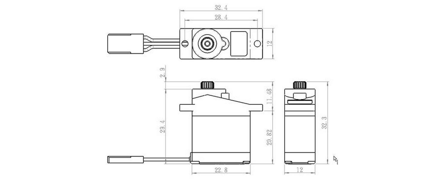 Micro Servo SH-0255MG+ 3.9 kg, 0.13 s, DigitalMicro Digitalservo mit Softstart und Metallgetriebe