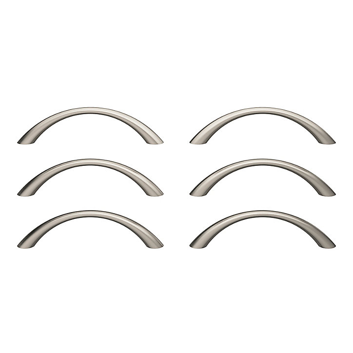 Lot 6 poignées de meuble nœud GoodHome Primel effet nickel satin gris l.114mm x l.11mm x H. 27mm entraxe 96mm