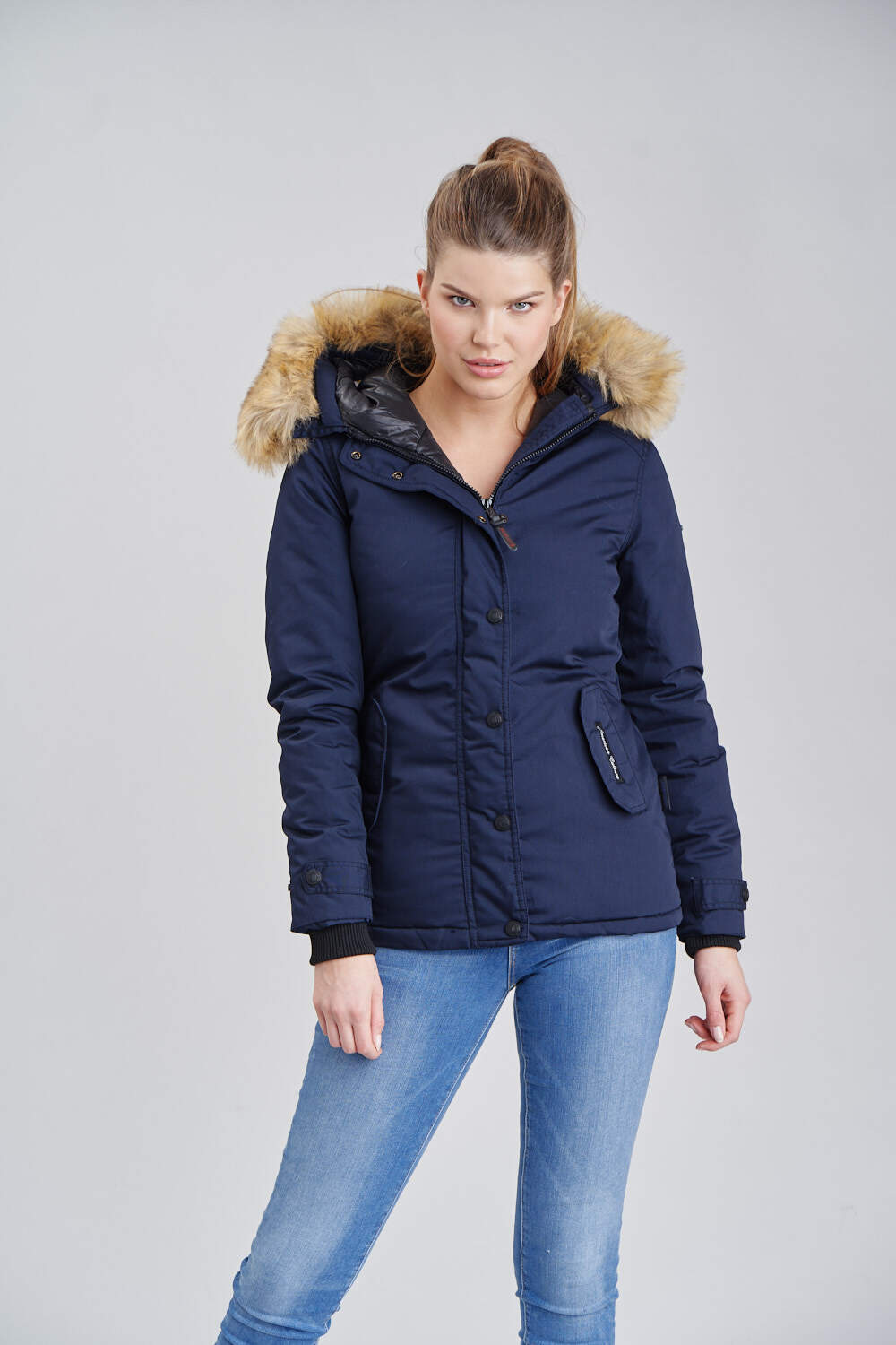NAVAHOO Damen Warmer Winterjacke Parka mit Kunstfell-Kapuze Laura