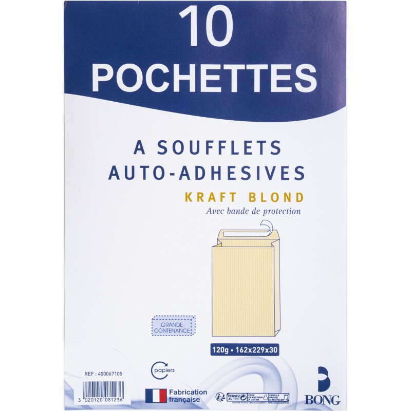 Oxford - Pochette à soufflet 3 cm kraft blond 162 x 229 mm 120 g sans fenêtre - Paquet de 10