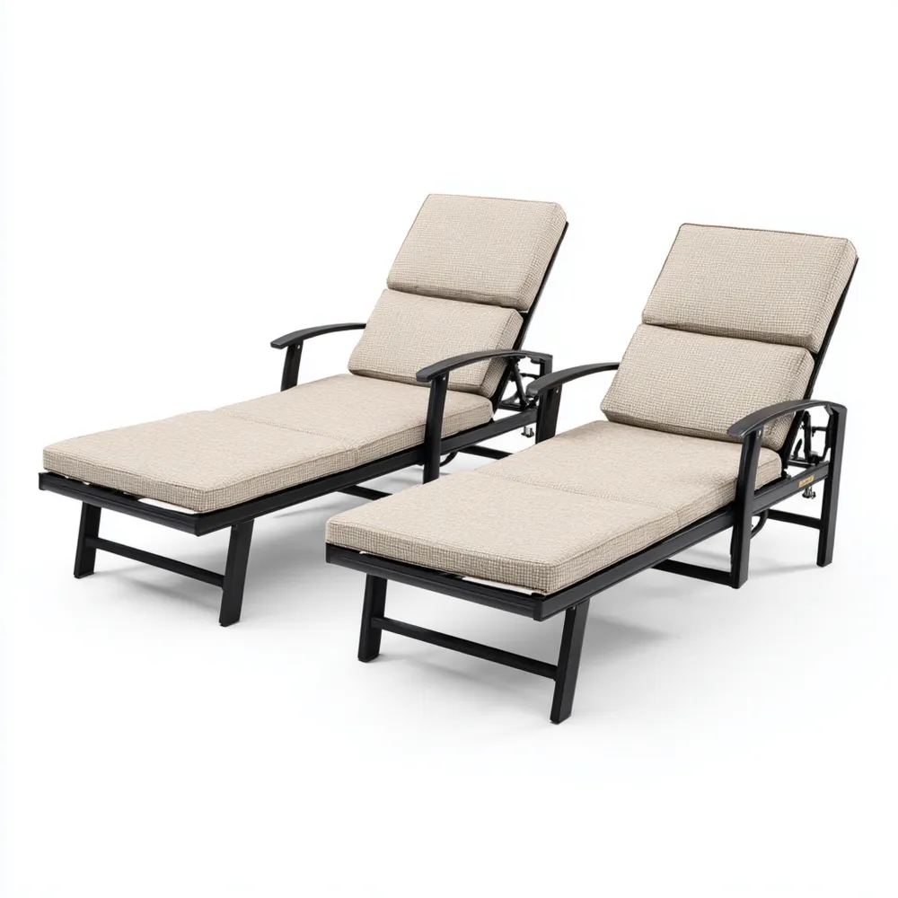 Verstellbares Gartenliege-Set aus Metall 200x70x35 cm - Beige