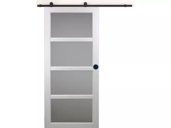 Porte Coulissante Tana Blanc Vitrée H204 X L93 + Rail à Roulettes Et 2 Coquilles Noir Gd Menuiseries