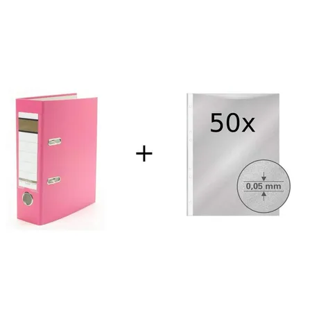 Livepac Office Ordner DIN A5, 75 mm, pink + 50 Prospekthüllen