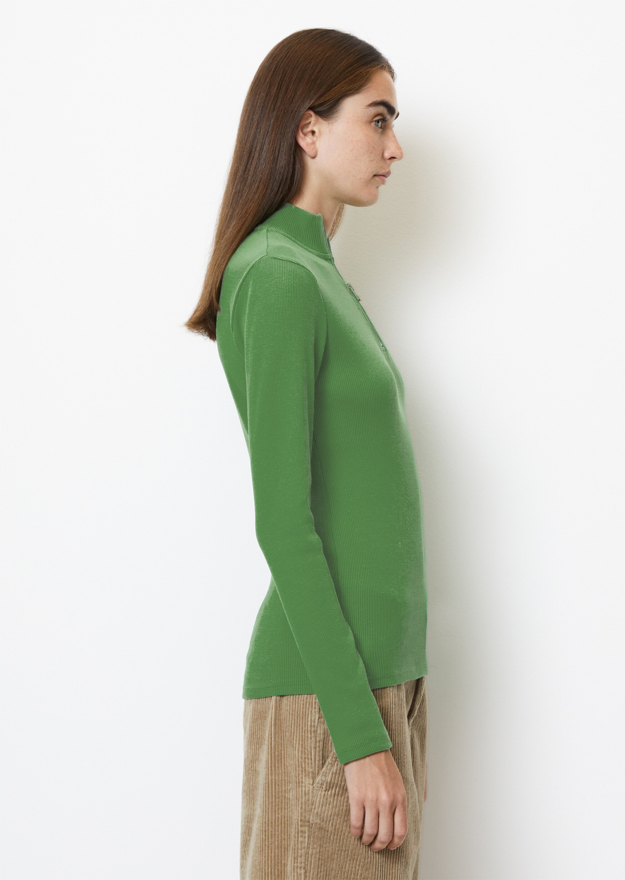 Zip-Longsleeve slim aus softem Rib-Jersey