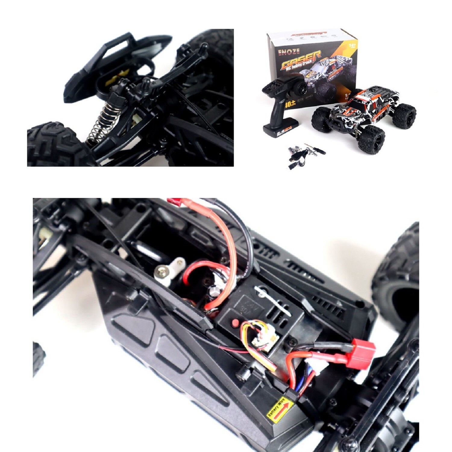 ES-Toys RC Elektro Monster Truck Gaser 900 1:14, bis 40 km/h schnell, Allrad schwarz/orange