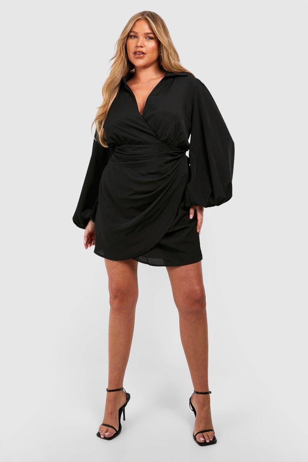 boohoo Plus Robe Portefeuille à Manches Blouson