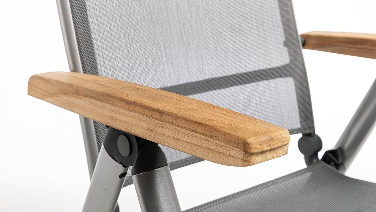 KETTLER Cirrus mehrfach Verstellbarer Multipositionssessel | Gartensessel Gestell Silber | wetterfestes Outdoorgewebe anthrazit-grau | Gartenstuhl mit Armlehne aus zertifiziertem Teak-Holz