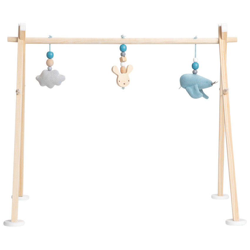 Arche d'éveil en bois + peluches en tricot - Bleu