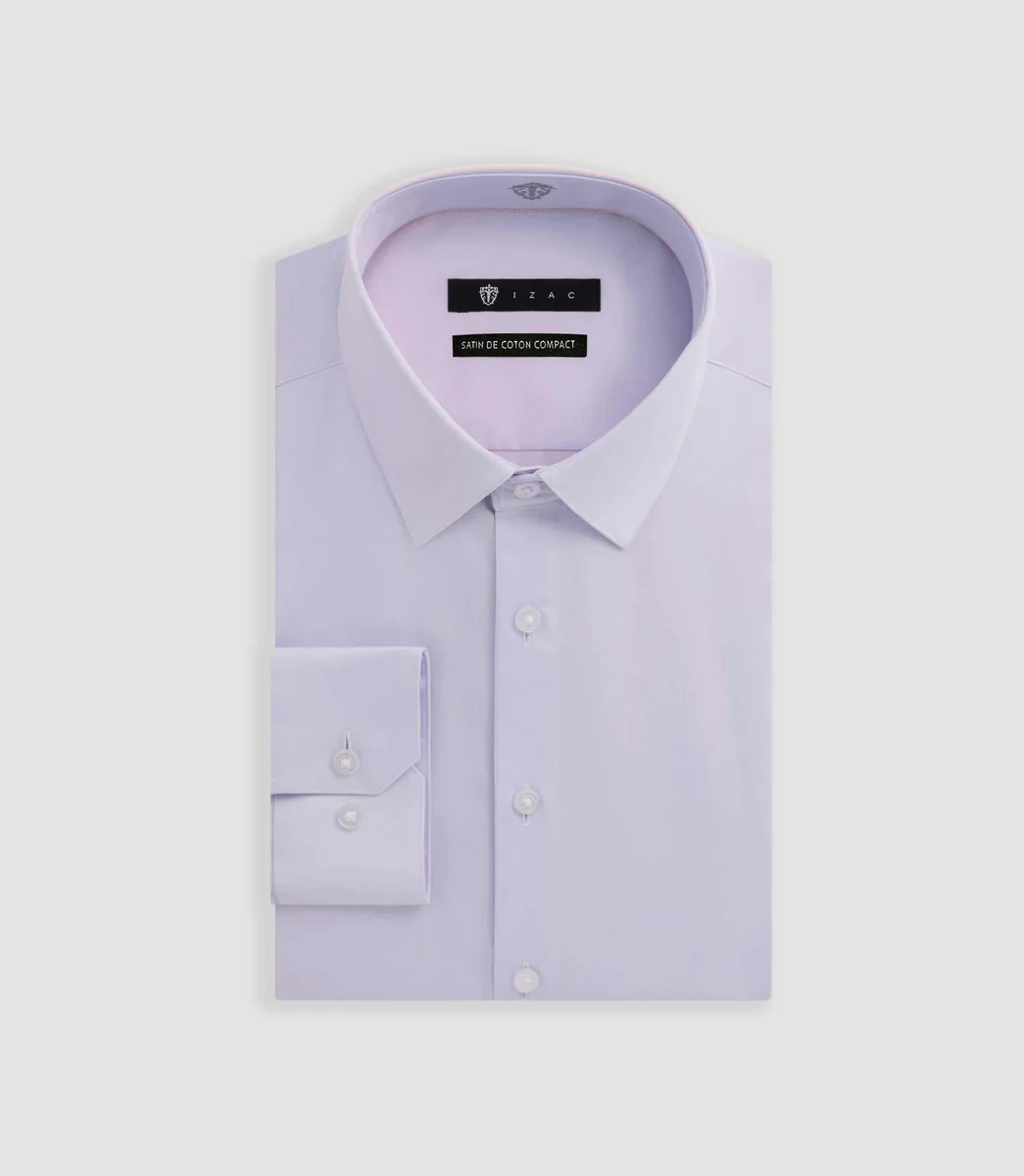 Chemise slim en satin de coton parme SATINSLIM