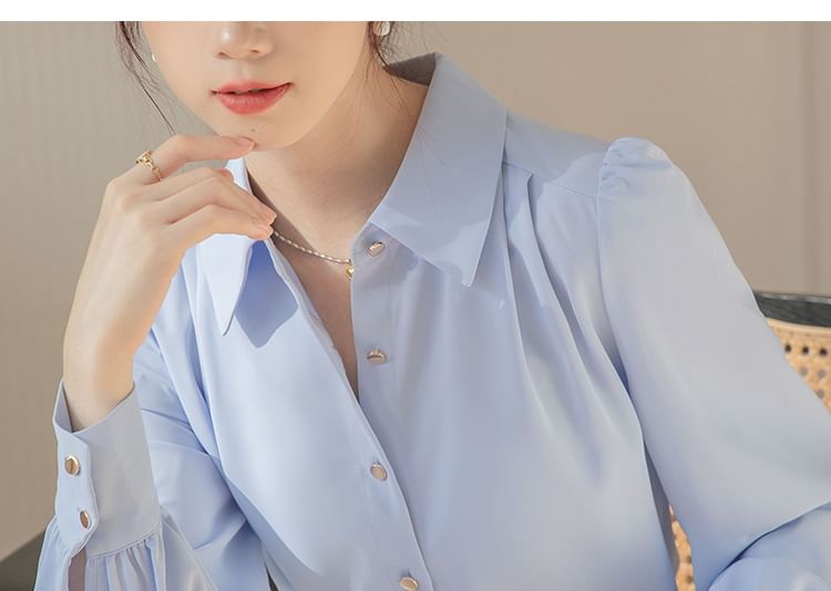 Yohana - Blouse met lange mouwen, kraag en knopen