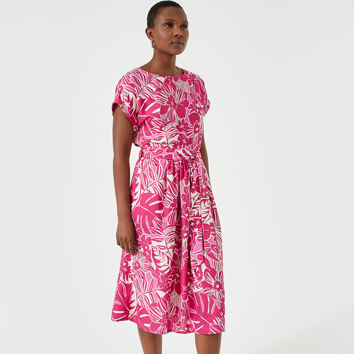 ANNE WEYBURN<br>Vestido florido, estampa floral, comprimento midi